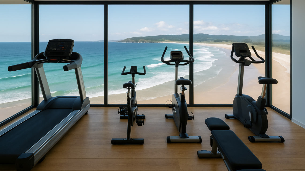 Gimnasio con vistas al mar en Valdovino