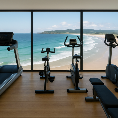 Gimnasio con vistas al mar en Valdovino