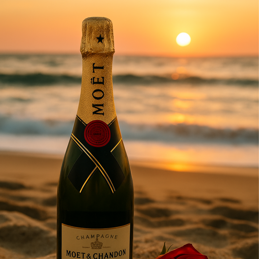 cava y rosa en la playa galicia